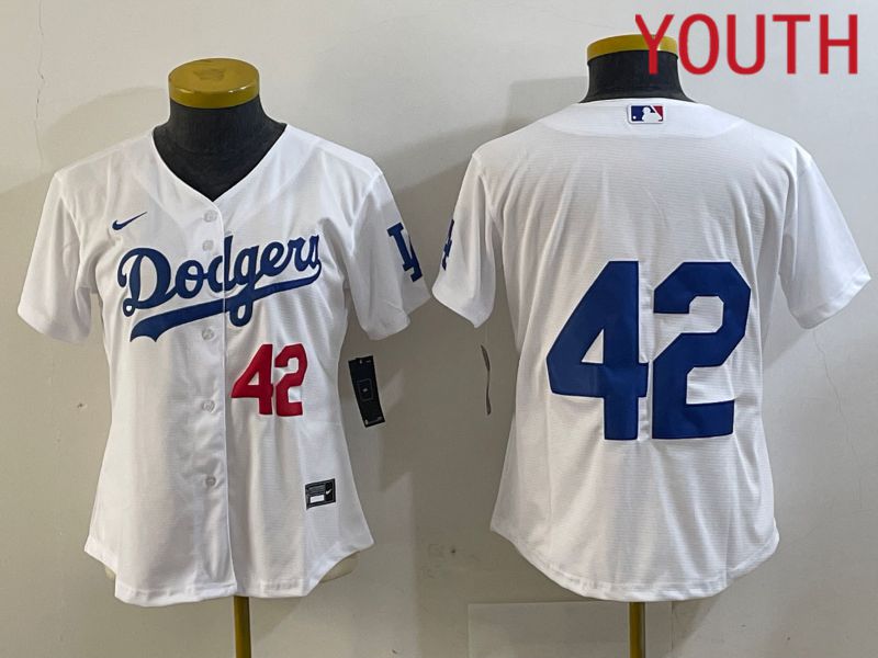 Youth Los Angeles Dodgers #42 Robinson White 2024 Nike MLB Jersey style 1